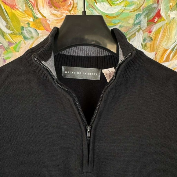 Oscar de la Renta Men’s Quarter Zip Sweater – Black - Picture 5 of 10